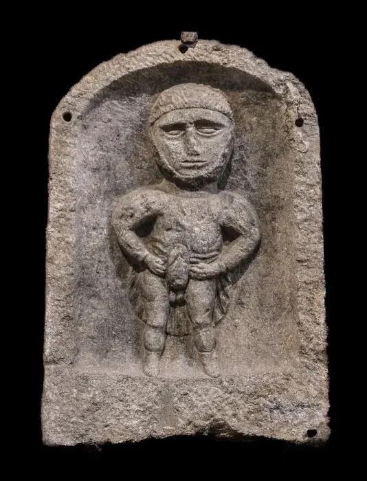 Framed Print : Stone reliefs of Priapus and Vertumnus originally attached to crossroads 1st century