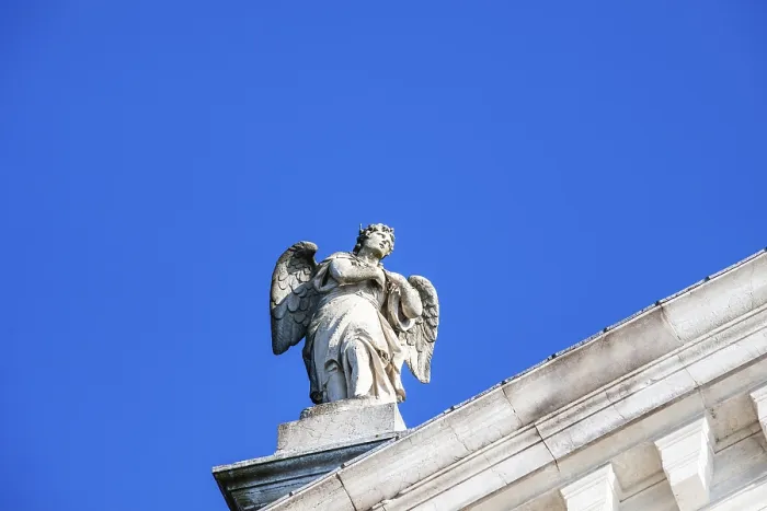 Framed Print : Stone sculpture, angel figure, detail of the church of San Giorgio Maggiore Framed Print : Stone sculpture, angel figure, detail of the church of San Giorgio Maggiore