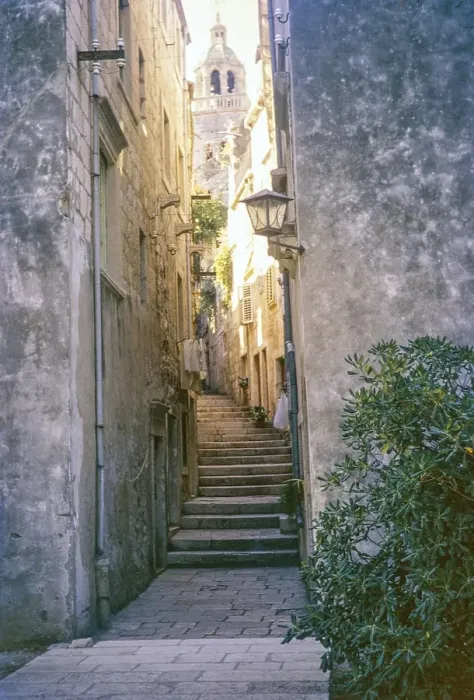 Framed Print : Stone steps of narrow alleyway street in the old town, Korcula, Croatia, former Yugoslavia, Europe 1970, Europe Framed Print : Stone steps of narrow alleyway street in the old town, Korcula, Croatia, former Yugoslavia, Europe 1970, Europe