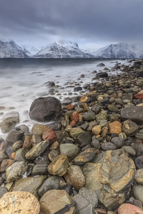 Framed Print : Stones, coast, sea, waves, mountains Framed Print : Stones, coast, sea, waves, mountains