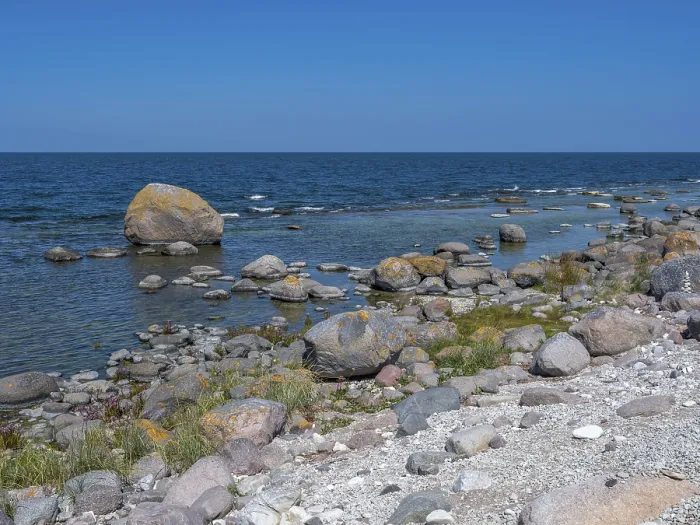 Framed Print : Stones on the shore of the island of Stora grundet on the northern tip of the Swedish island of Oland