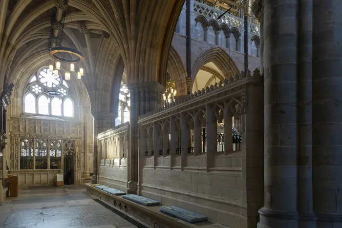 Framed Print : Stonework architectural details inside Exeter cathedral church