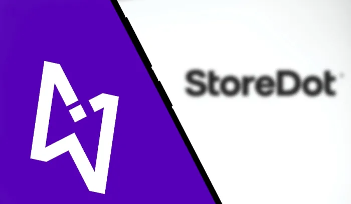 Framed Print : storedot logo is displayed on smartphone