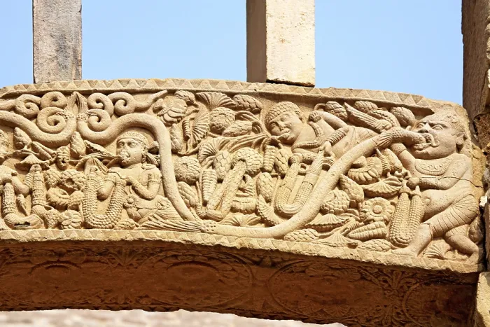Framed Print : Stories of Buddha seen on panels of south gateway of stupa 1