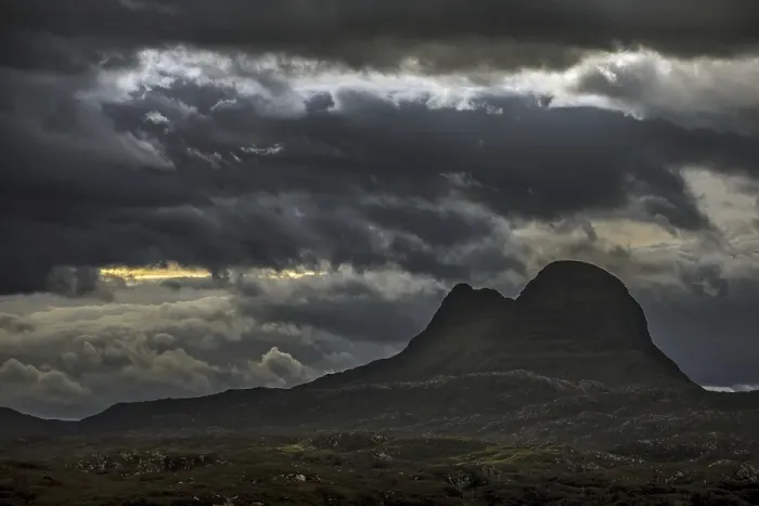 Framed Print : Storm clouds over the mountain Suilven at night Framed Print : Storm clouds over the mountain Suilven at night