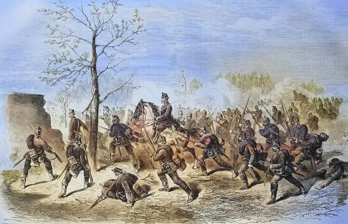 Framed Print : Storming of the village of Le Bourget by Prussian Guards