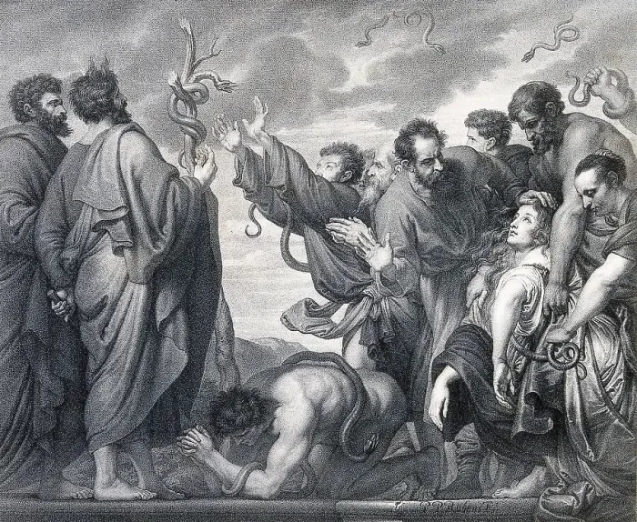 Framed Print : Story of the Prophet Moses, Moses and Eleazar show the people plagued by a snakebite the brazen serpent Framed Print : Story of the Prophet Moses, Moses and Eleazar show the people plagued by a snakebite the brazen serpent