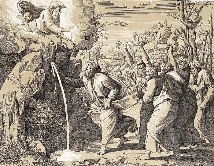 Framed Print : Story of the Prophet Moses, Moses smashes the rock to give water to his followers