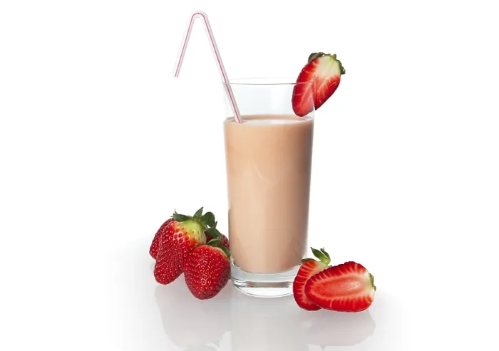 Framed Print : Strawberry drinking yoghurt, strawberries and strawberry shake in a glass