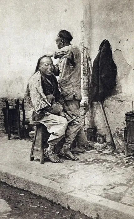 Framed Print : Street barber, 1922, Shanghai, China Framed Print : Street barber, 1922, Shanghai, China