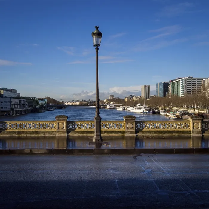 Framed Print : A street light stands tall on a bridge Framed Print : A street light stands tall on a bridge