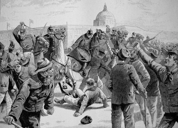 Framed Print : The Street Riots in Berlin, here in the street Unter den Linden