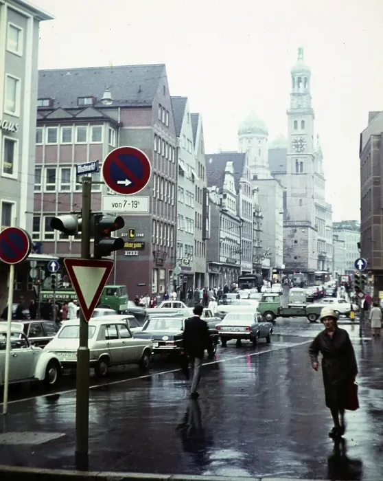 Framed Print : Street scene in the city centre of Augsburg, Bavaria, Germany 1960s