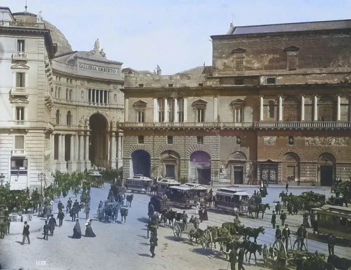 Framed Print : Street scene at Galeria Umberto in 1885 in Naples Framed Print : Street scene at Galeria Umberto in 1885 in Naples