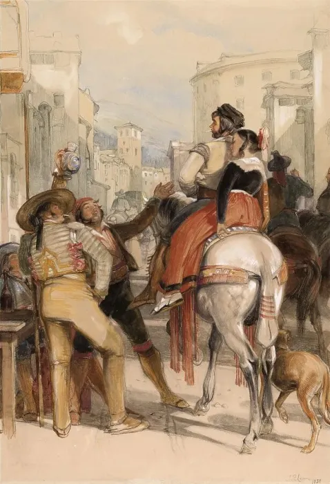 Framed Print : A Street Scene in Granada on Bullfighting Day Framed Print : A Street Scene in Granada on Bullfighting Day