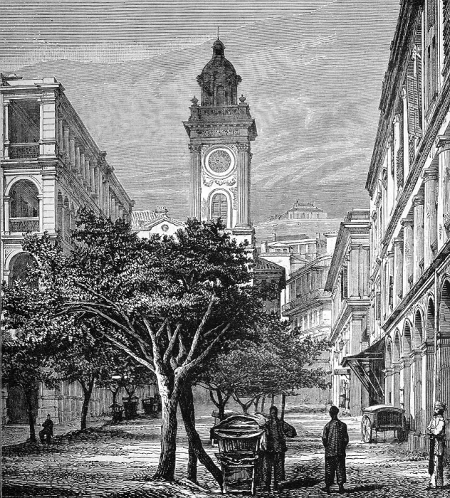 Framed Print : Street scene, Hong Kong, historical illustration