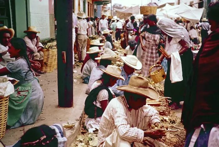 Framed Print : Street vendors and shoppers, market day in Oaxaca, Mexico, around 1961, Central America