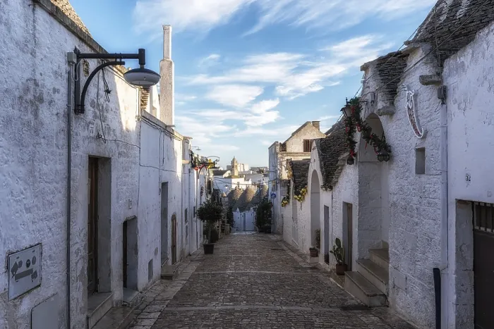 Framed Print : Empty streets of Alberobello in the morning