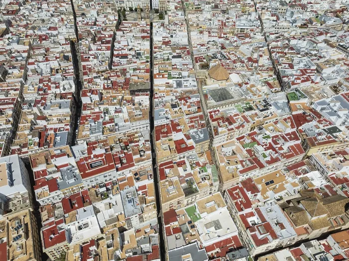 Framed Print : Streets and rooftops in the town of Cadiz