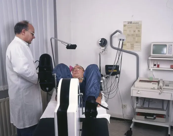 Framed Print : A stress ECG is performed on a patient in a cardiology practice in Iserlohn Framed Print : A stress ECG is performed on a patient in a cardiology practice in Iserlohn