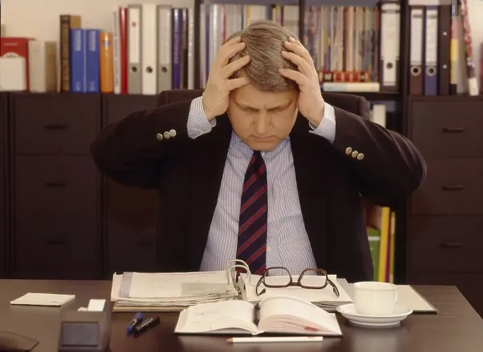 Framed Print : Stress at work, headaches Office scene Framed Print : Stress at work, headaches Office scene