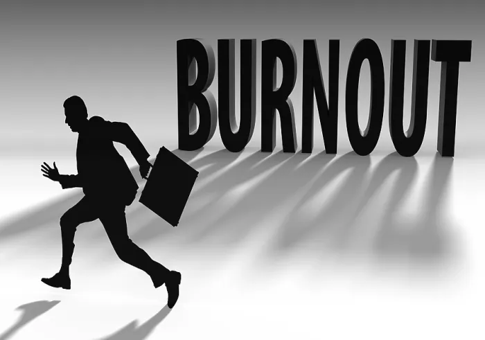 Framed Print : Stressed person, lettering 'burnout'