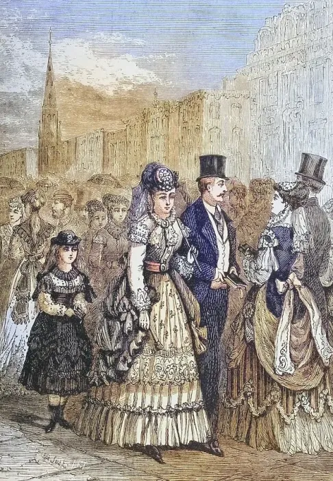 Framed Print : Strolling crowd on Fifth Avenue in New York in the 1870s
