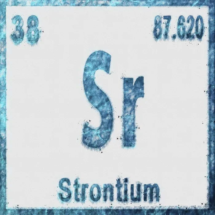 Framed Print : Strontium Chemical Element in Blue on White Background