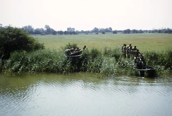 Framed Print : Students taking part in military exercises as army cadets, South of England, United Kingdom, late 1950s, lifting boats out of a river, Europe Framed Print : Students taking part in military exercises as army cadets, South of England, United Kingdom, late 1950s, lifting boats out of a river, Europe