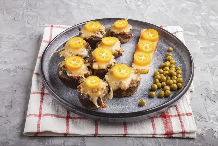 Framed Print : Stuffed fried champignons with cheese