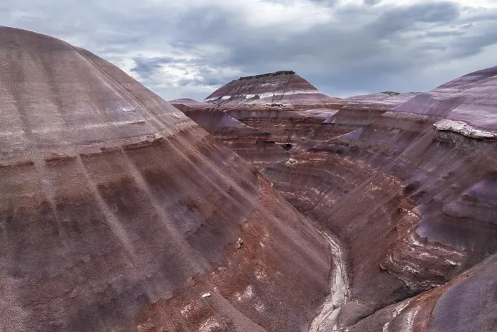 Framed Print : A stunning drone photograph capturing the layered geological formations unique to Hanksville