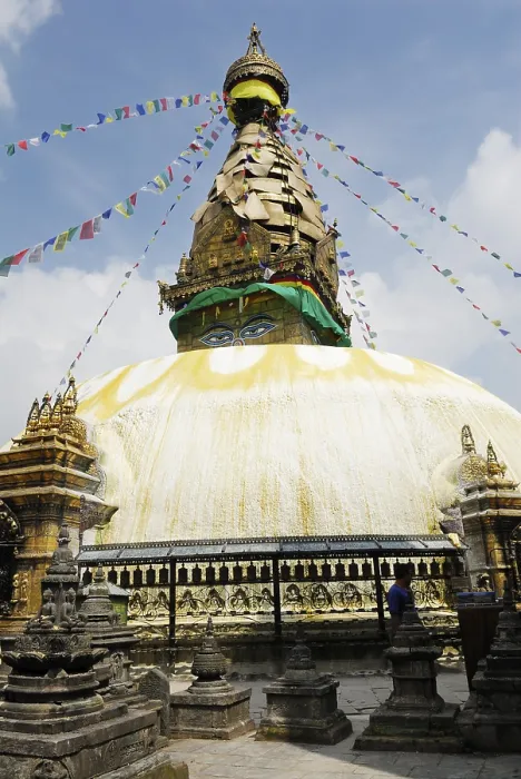 Framed Print : Stupa with prayer flags, Swayambhunath temple