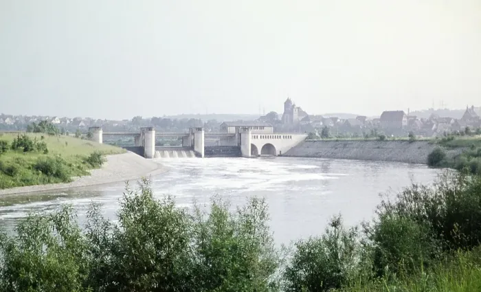 Framed Print : Subtitle: Dam on the Neckar, near Heidelberg, Germany, Europe 1959, Europe