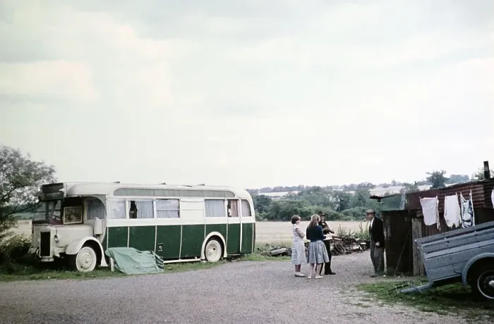 Framed Print : Subtitle: Gypsies living in an old bus. Norfolk, England, Great Britain around 1961