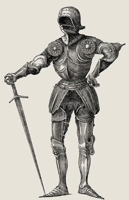 Framed Print : Suit of Armour at the Battle of Tewkesbury on 4th May 1471 Framed Print : Suit of Armour at the Battle of Tewkesbury on 4th May 1471
