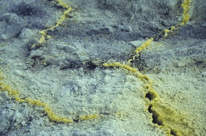 Framed Print : Sulphur crystals on an active volcano Framed Print : Sulphur crystals on an active volcano