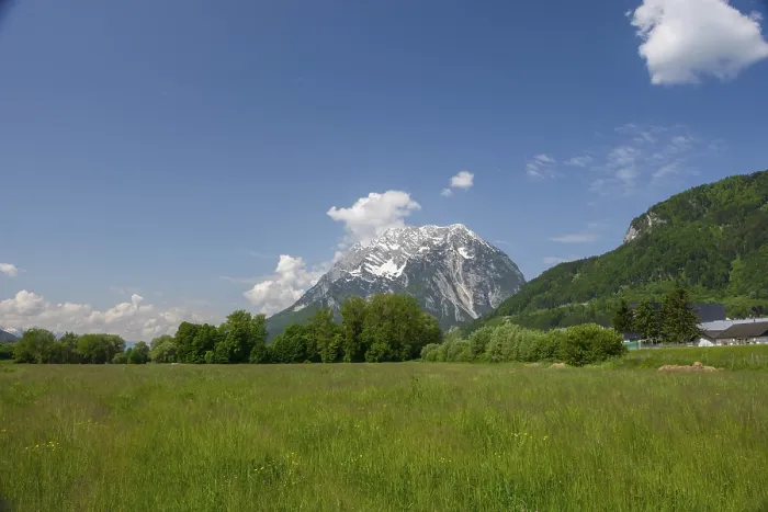 Framed Print : Summer austrian landscape with green meadows and Grimming mountain (2) Framed Print : Summer austrian landscape with green meadows and Grimming mountain (2)