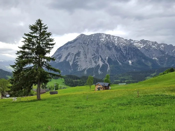 Framed Print : Summer austrian landscape with Grimming mountain (2)