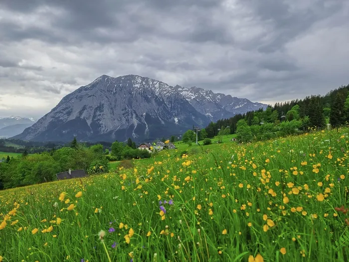 Framed Print : Summer austrian landscape with Grimming mountain (2)