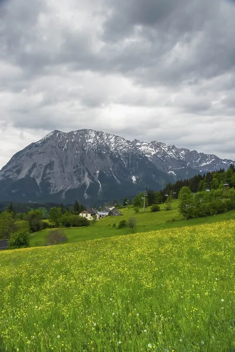 Framed Print : Summer austrian landscape with Grimming mountain (2)