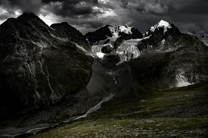 Framed Print : Summit of the Bernina Group with dramatic clouds Framed Print : Summit of the Bernina Group with dramatic clouds