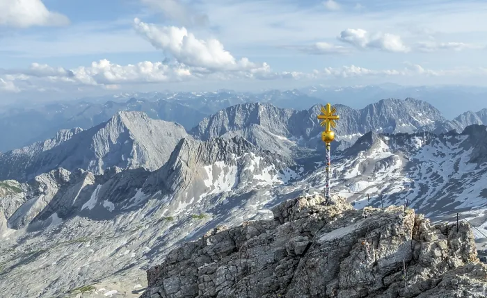 Framed Print : Summit cross, aerial view, Zugspitze