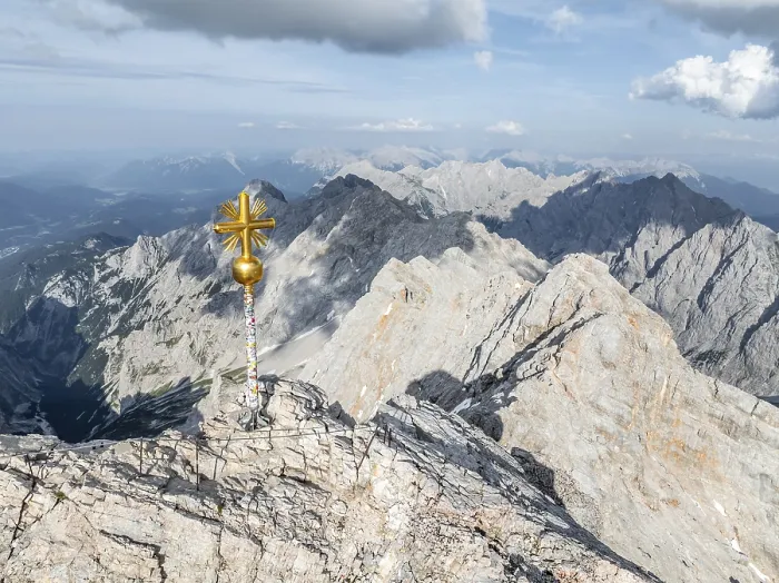 Framed Print : Summit cross, aerial view, Zugspitze