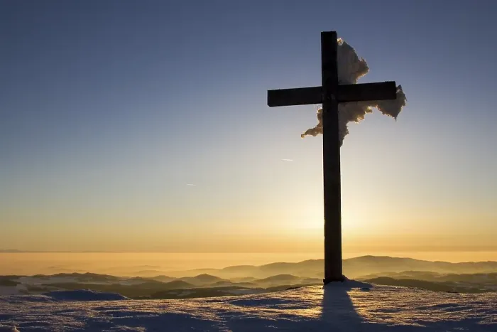 Framed Print : The summit cross from Lusen (1373m) in winter