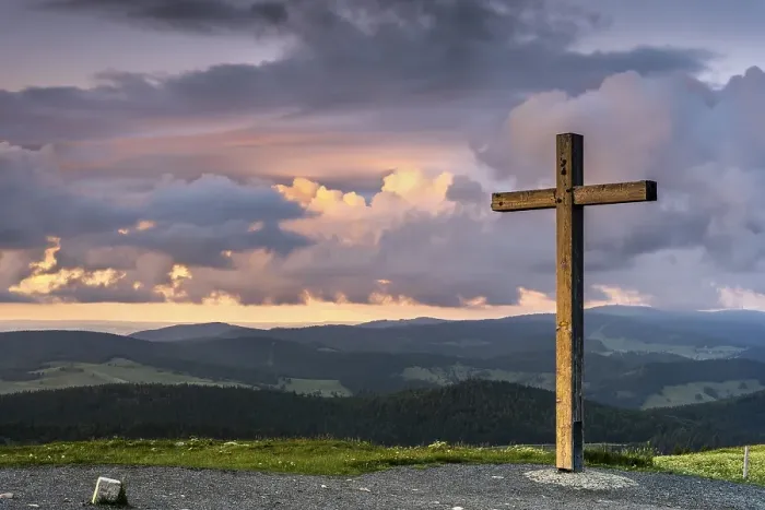Framed Print : Summit cross on the mountain Belchen