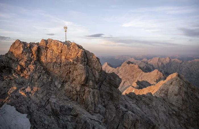 Framed Print : Summit of the Zugspitze with golden summit cross Framed Print : Summit of the Zugspitze with golden summit cross