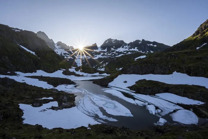 Framed Print : Sun over lake Isvatnet with ice Framed Print : Sun over lake Isvatnet with ice