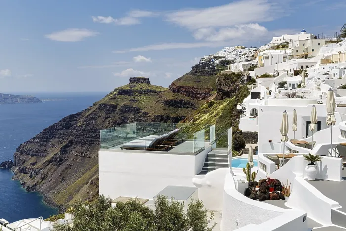 Framed Print : Sun terrace and white holiday homes