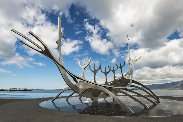 Framed Print : Sun Voyager, steel sculpture, Viking ship