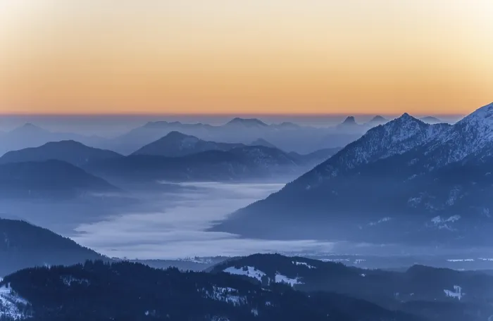 Framed Print : Sunrise, alpine foreland with mountains